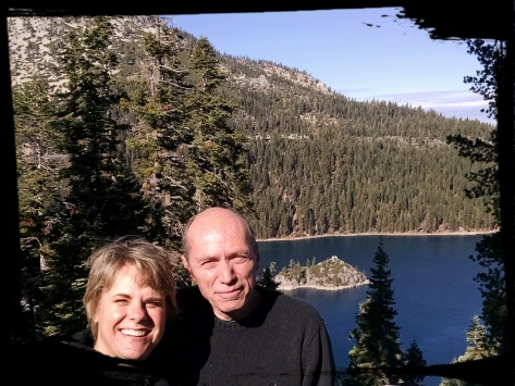 Carol Cizauskas and Don Prather celebrating their first anniversary at Emerald Bay, South Lake Tahoe, California, Saturday, 15 November 2014